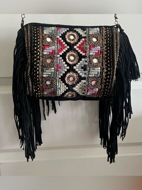 🧿✨Zara Bohemian 🐘Embroidered Mirrored Beaded Fringe Crossbody Shoulder Chain Bag